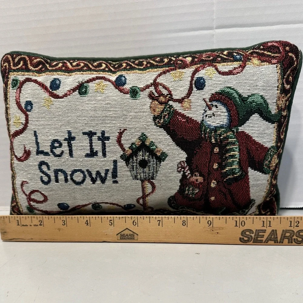 Tapestry Snowman Let It Snow Christmas Accent‎ Pillow Decorative Holiday